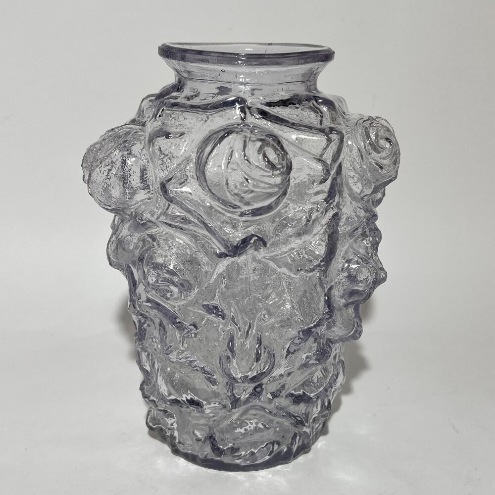 Vtg Goofus Glass Vase EAPG Clear Roses Relief Embossed Rose 1900s Replacement